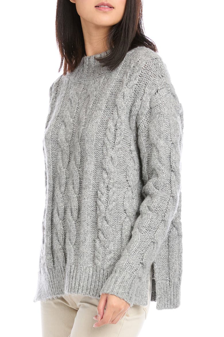 Oversize Cable Crewneck Sweater, Alternate, color, GRAY