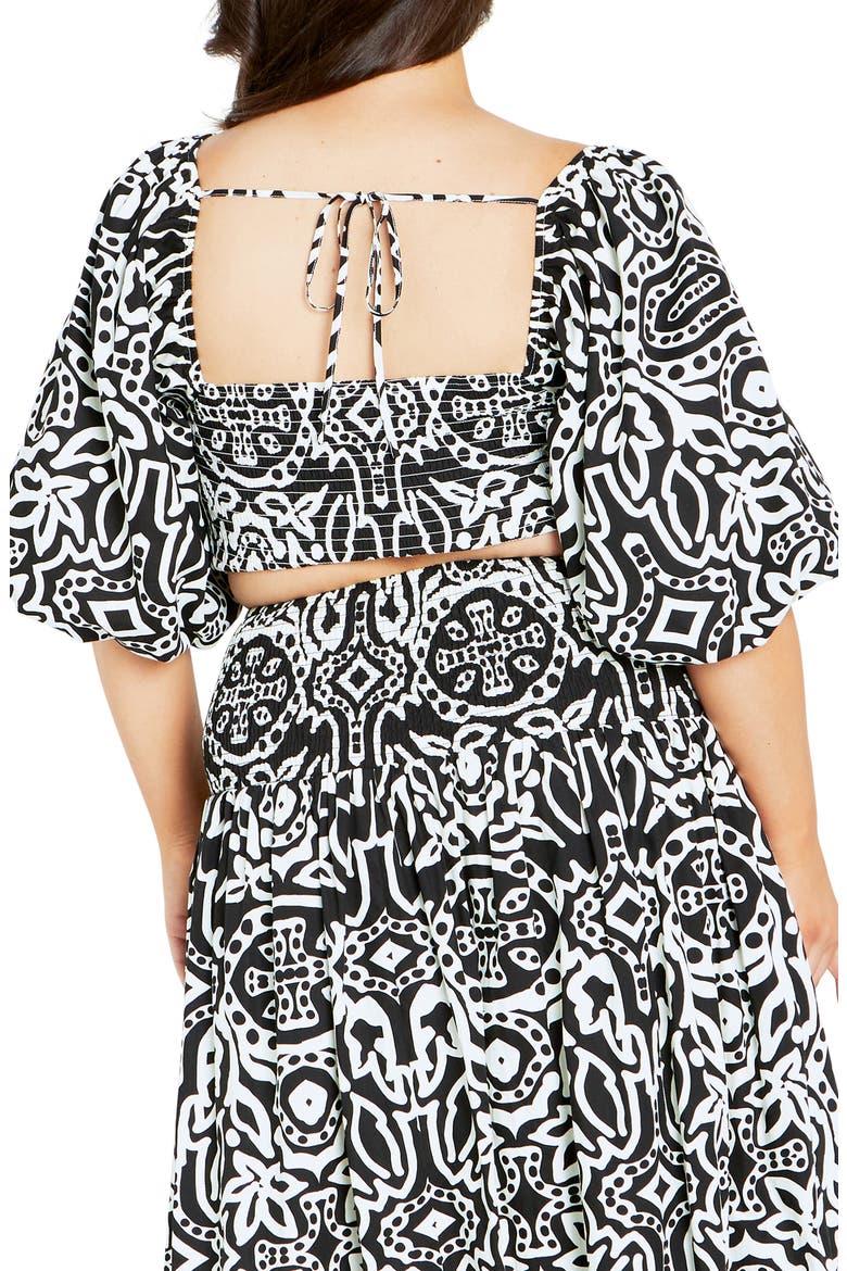 Hanna Printed Smocked Crop Top, Alternate, color, BLACK PRINT