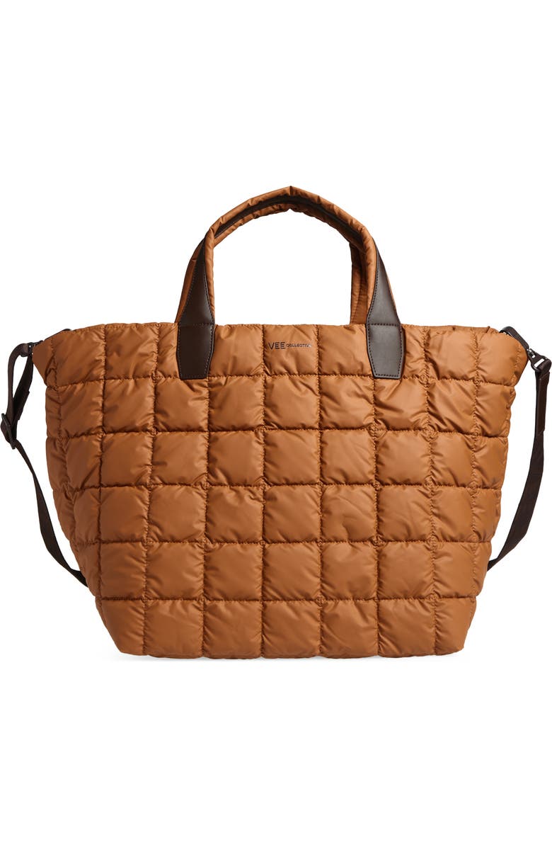 VeeCollective Porter Water Repellent Quilted Weekend Bag, Main, color, Cognac