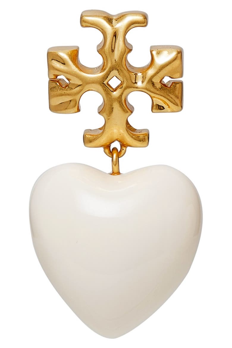 Roxanne Heart Drop Earrings, Alternate, color, ROLLED BRASS / WHITE