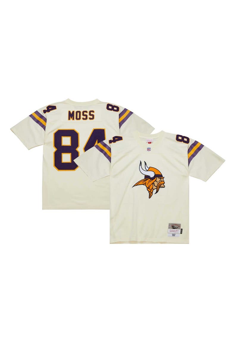 Men's Mitchell & Ness Randy Moss Cream Minnesota Vikings Chainstitch Legacy Jersey, Alternate, color, Cream