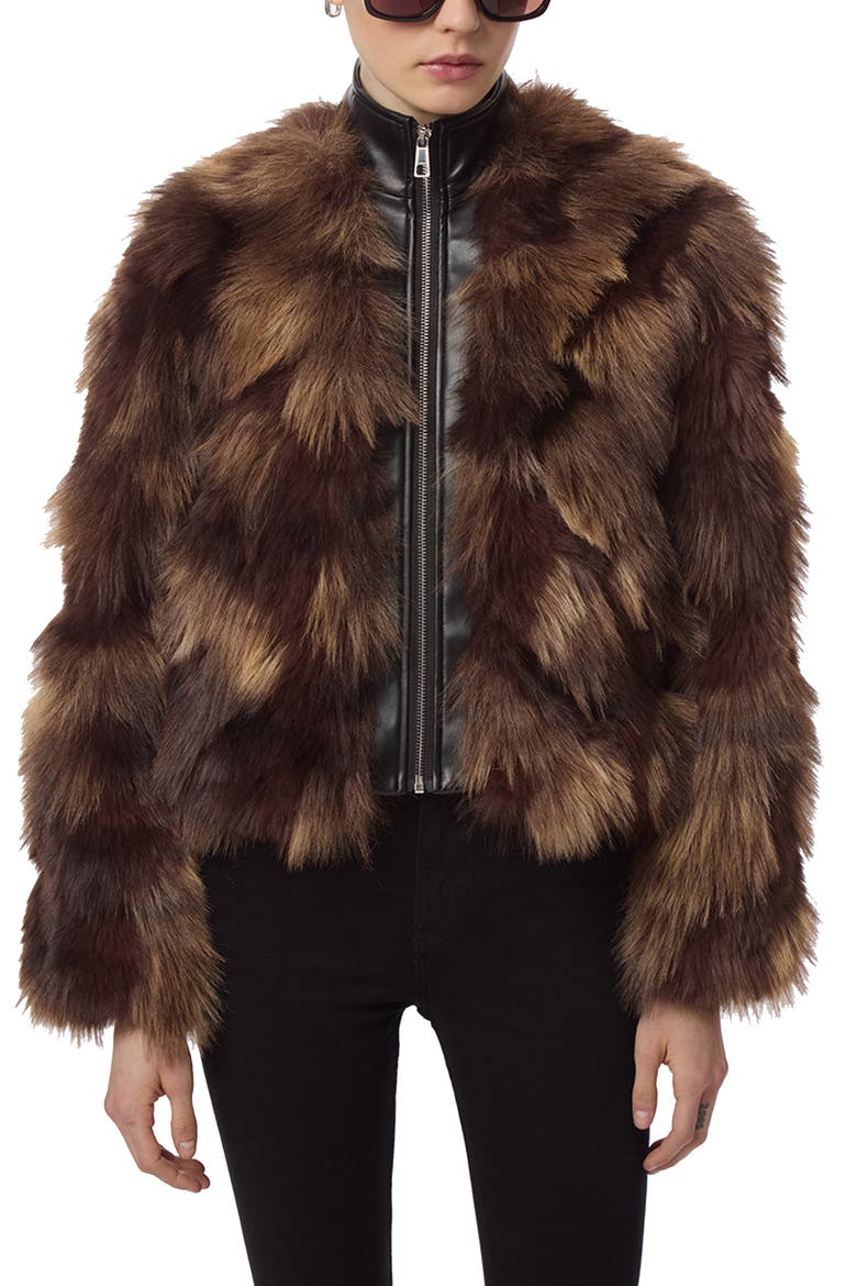 Lillet Patchwork Faux Fur Bomber Jacket, Alternate, color, NOIR/ BROWN MULTI