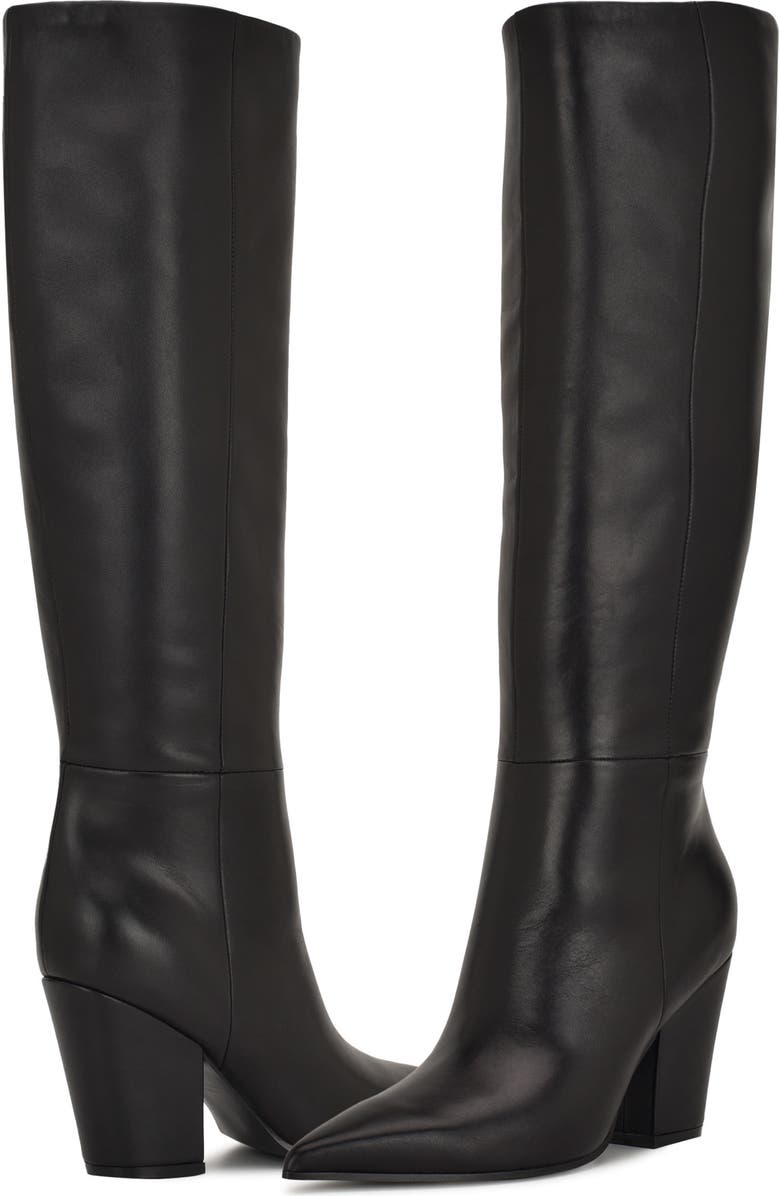 Nine West Adera Pointed Toe Knee High Boot, Alternate, color, Black Leather