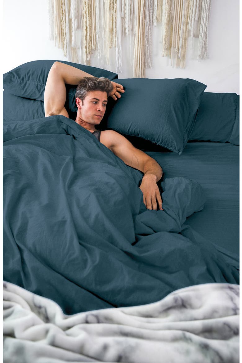 Classic Cool & Crisp 100% Cotton Percale 4-Piece Sheet Set, Alternate, color, PG BLUE