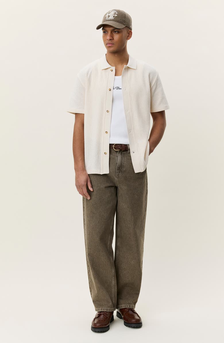 Les Deux Pointelle Short Sleeve Cardigan, Alternate, color, Eggnog White