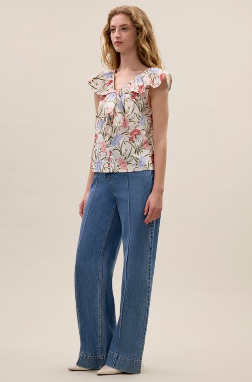 Rebecca Taylor Acosanti Floral Top In Ivory Multi In Multi