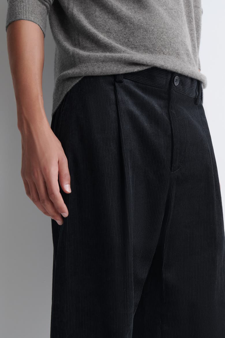 Pleated Relaxed-Fit Tapered Corduroy Pants, Alternate, color, BLACK