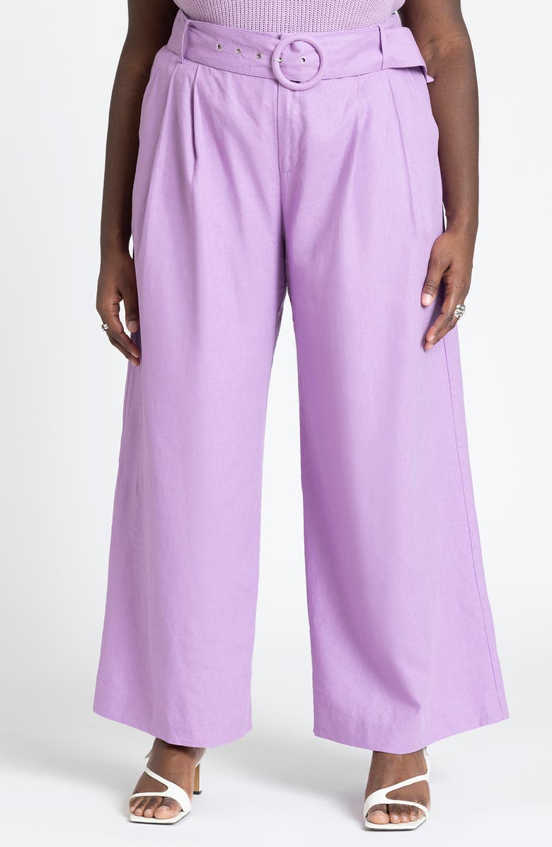 ELOQUII Belted Pleat Front Wide Leg Pants, Main, color, 