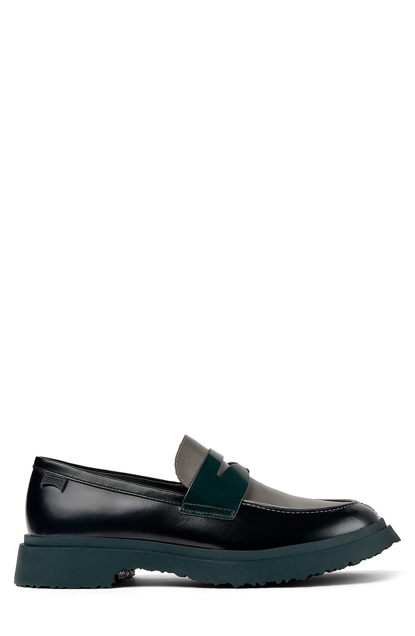 Camper Walden Twins Mismatched Colorblock Penny Loafers, Alternate, color, Black And Dark Green