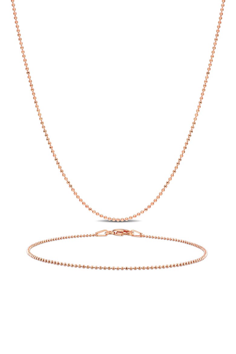 1mm Ball Chain Necklace & Bracelet Set, Main, color, ROSE
