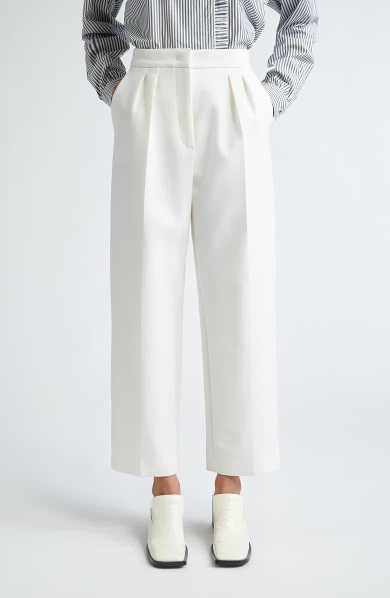 Max Mara Verbano Pleated Ankle Straight Leg Pants, Main, color, White