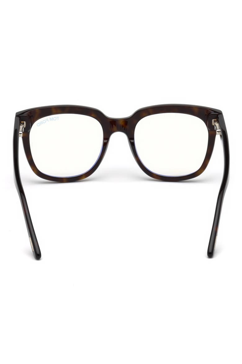 53mm Geometric Blue Light Blocking Glasses, Alternate, color, HAVANA / BLUE BLOCK