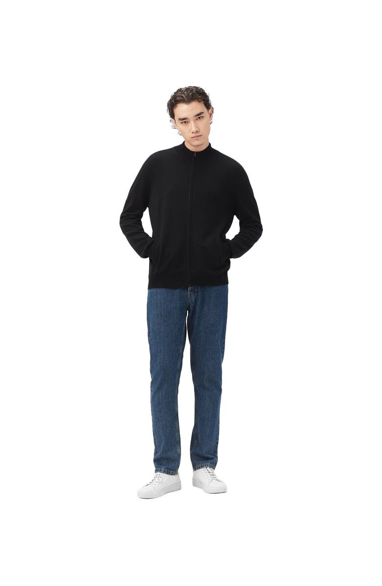 Gobi Cashmere Full Zip Stand Collar Cardigan, Alternate, color, Black