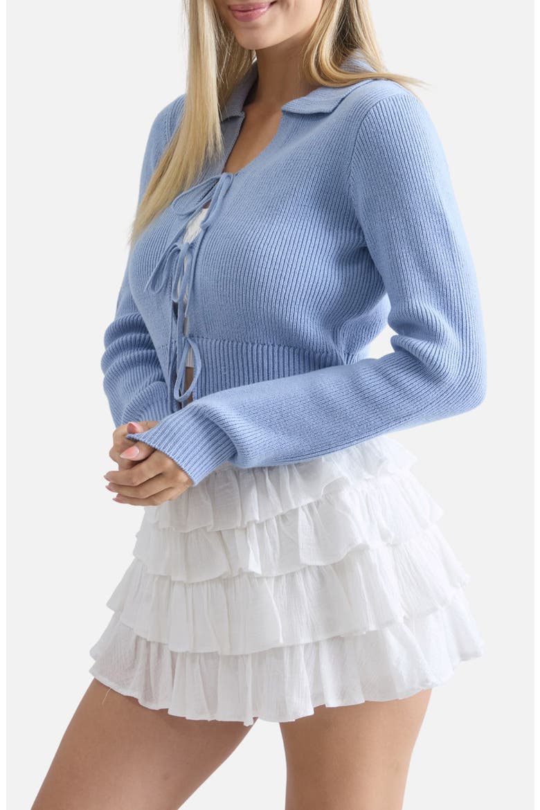 Collared Tie Front Cardigan, Alternate, color, DENIM BLUE