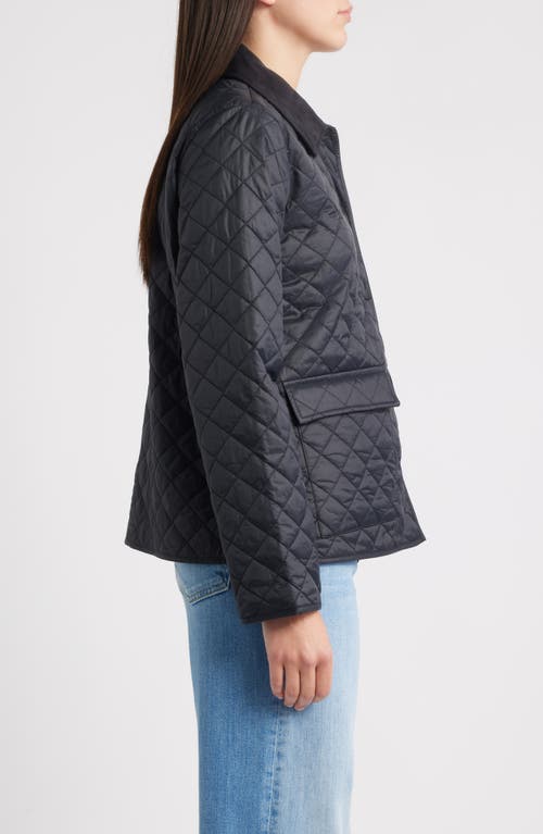 Eileen Fisher Corduroy Collar Quilted Jacket In Black
