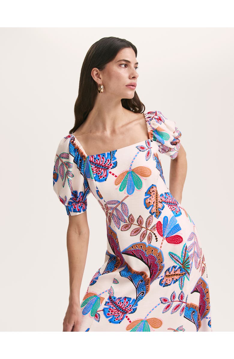 Finery London Daisy Square Neck Midi Dress, Alternate, color, Cream Leaves