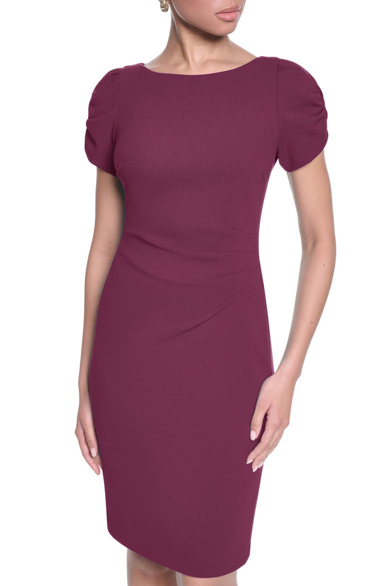 Short Sleeve Crepe Sheath Dress, Alternate, color, PORT