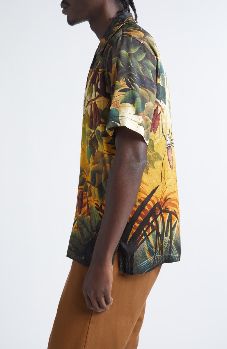 ENDLESS JOY Spiderweb Silk Satin Camp Shirt, Alternate, color, Black/ Orange