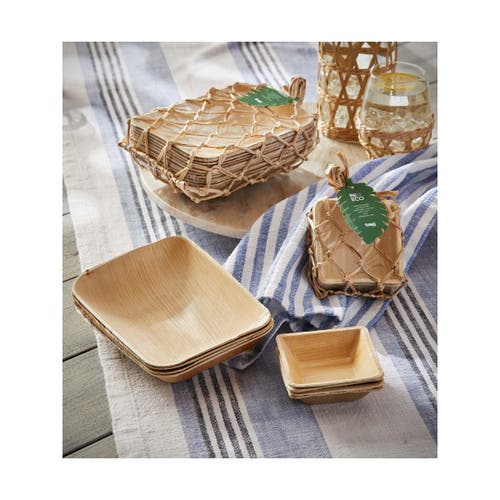 Tag Eco Palm Leaf Rectangular Bowl Set Of 12 Natural Dining In Gold