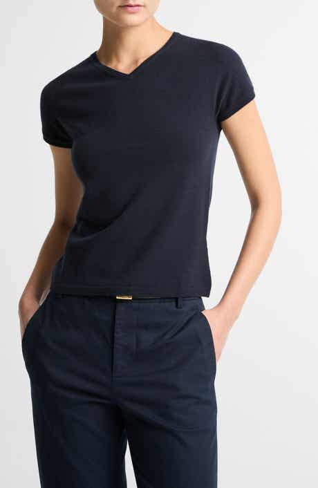 Short Sleeve Wool Blend Sweater