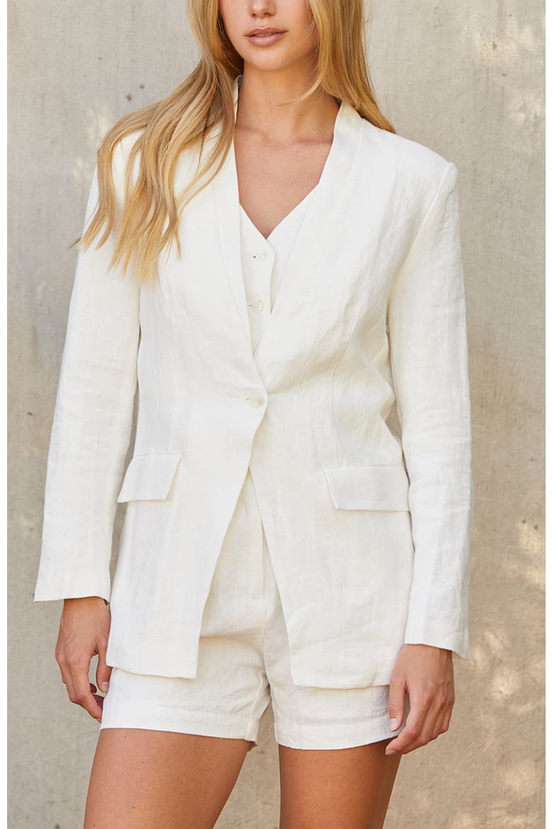 Collarless Linen Blazer, Alternate, color, White