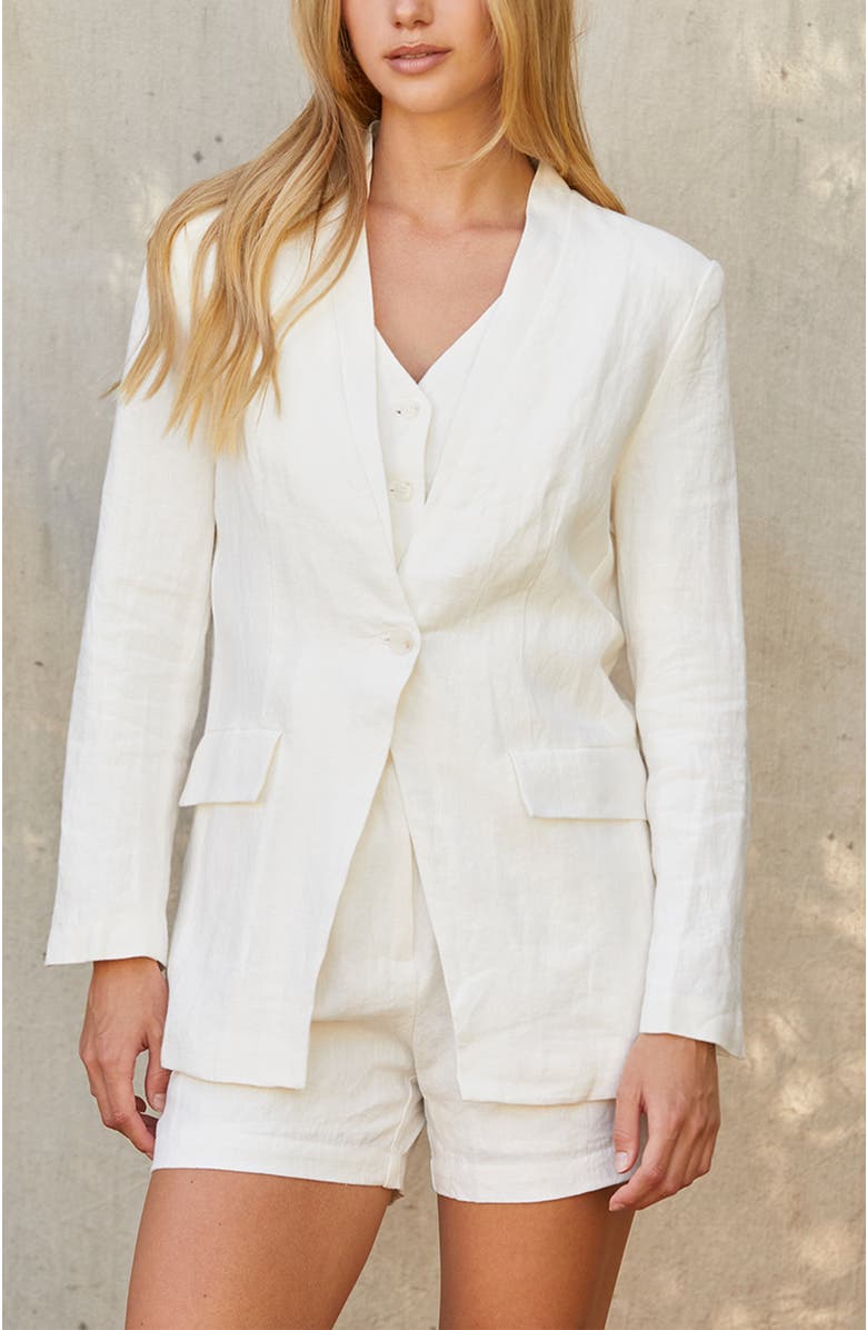 CRESCENT Collarless Linen Blazer, Alternate, color, White
