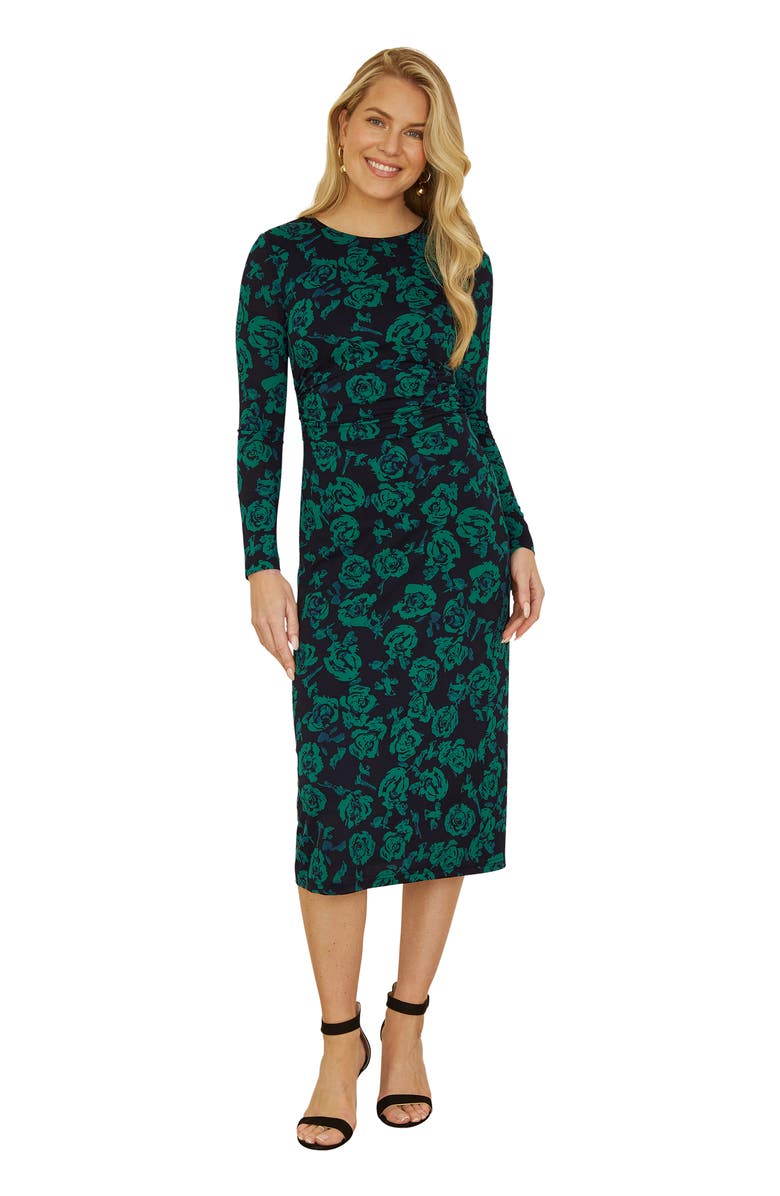 Yumi Floral Fitted Mesh Midi Dress, Main, color, 