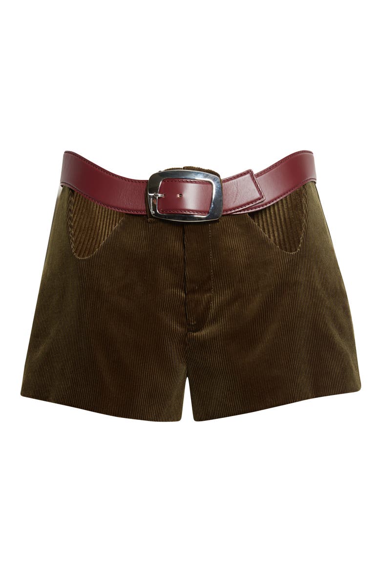 The Curved Belted Corduroy Shorts, Alternate, color, OLIVE GREEN
