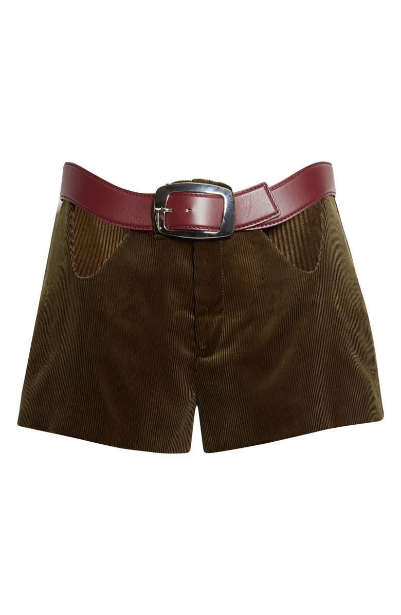 Jean Paul Gaultier The Curved Belted Corduroy Shorts, Alternate, color, Olive Green