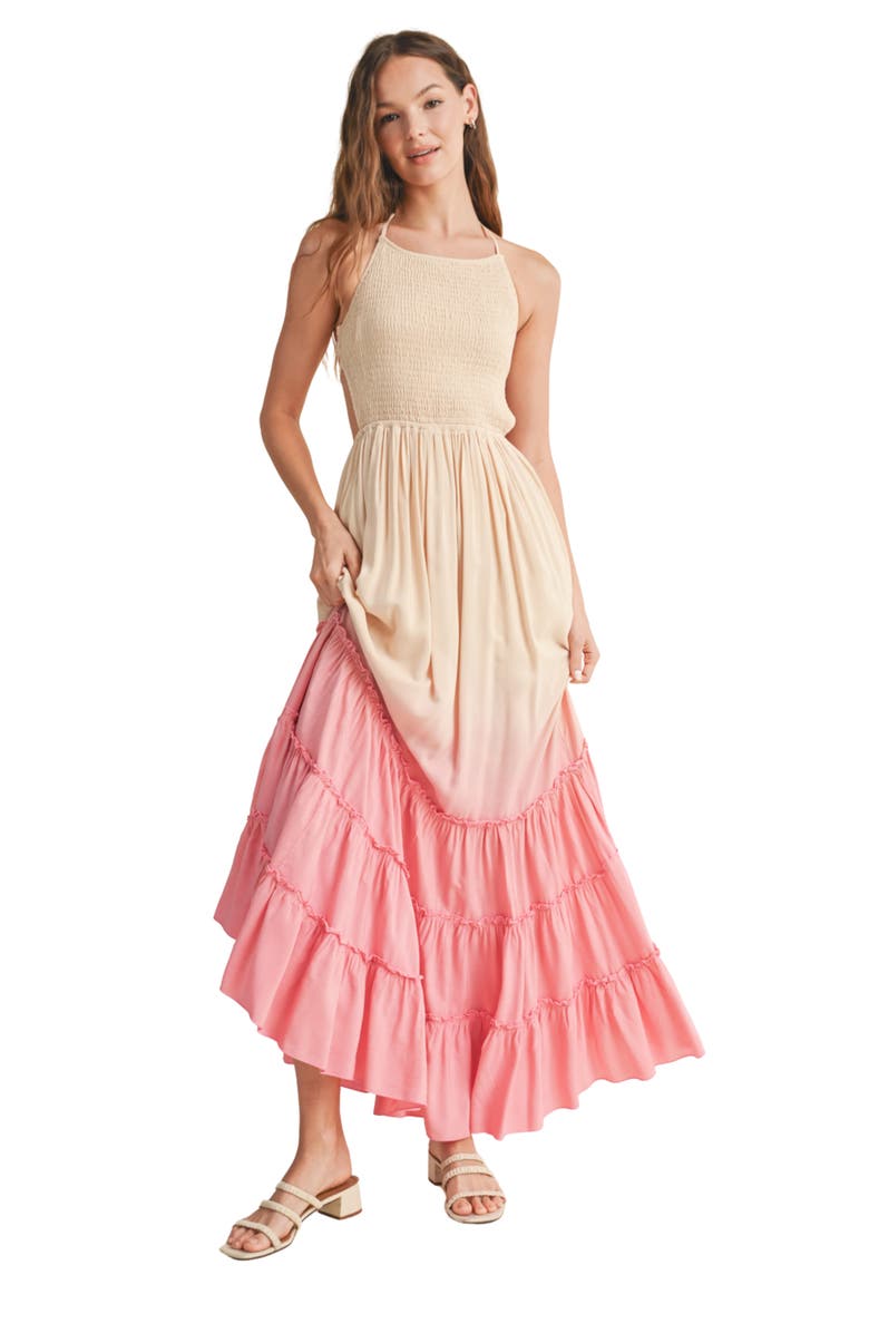 WISHLIST Ombré Smocked Maxi Dress, Alternate, color, Taupe/ Hibiscus