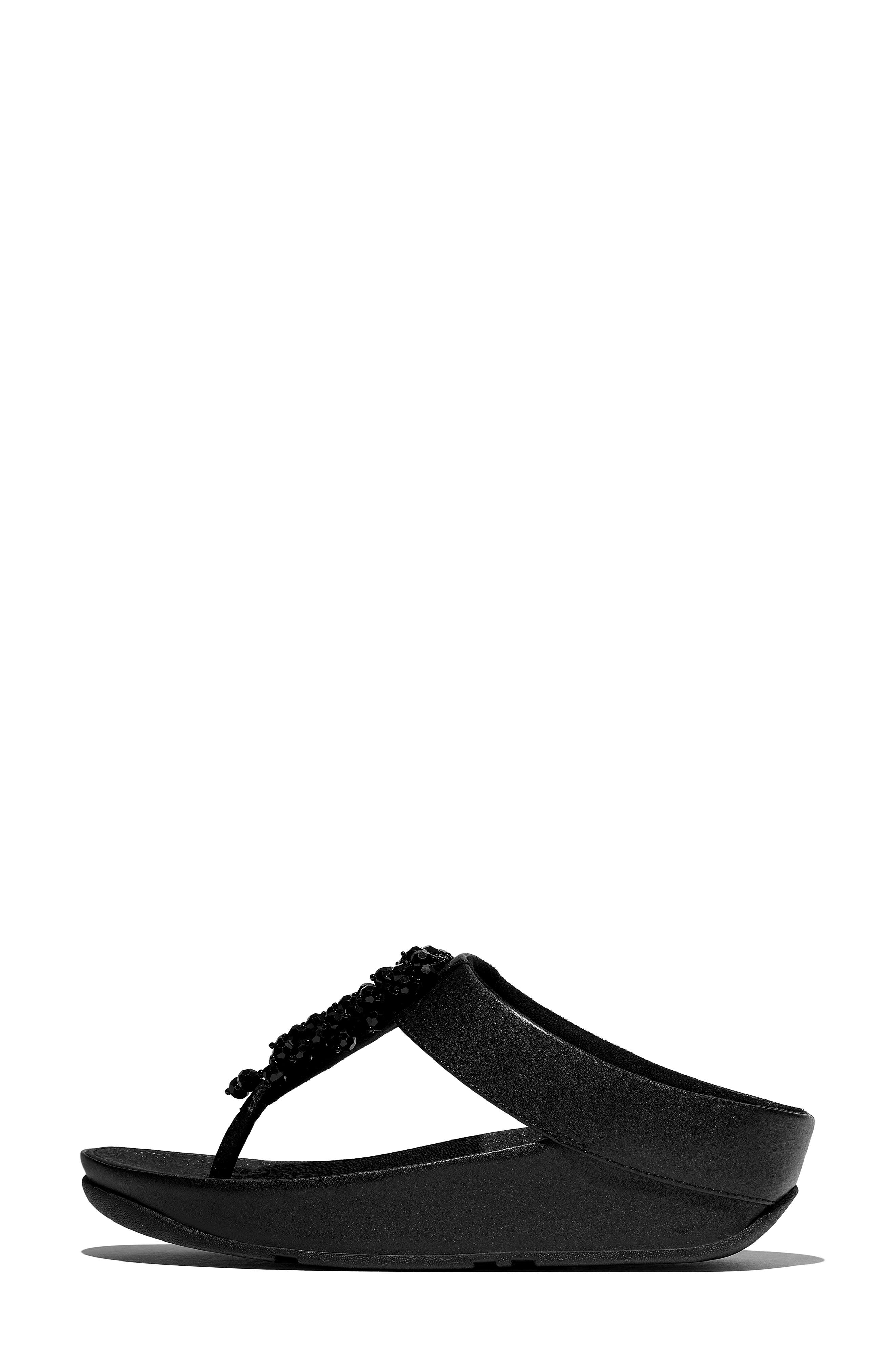 Rumba Beaded Faux Leather Flip Flop, Alternate, color, ALL BLACK