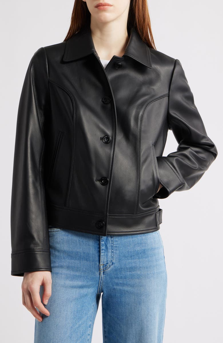 Michael Kors Short Leather Jacket, Main, color, Black