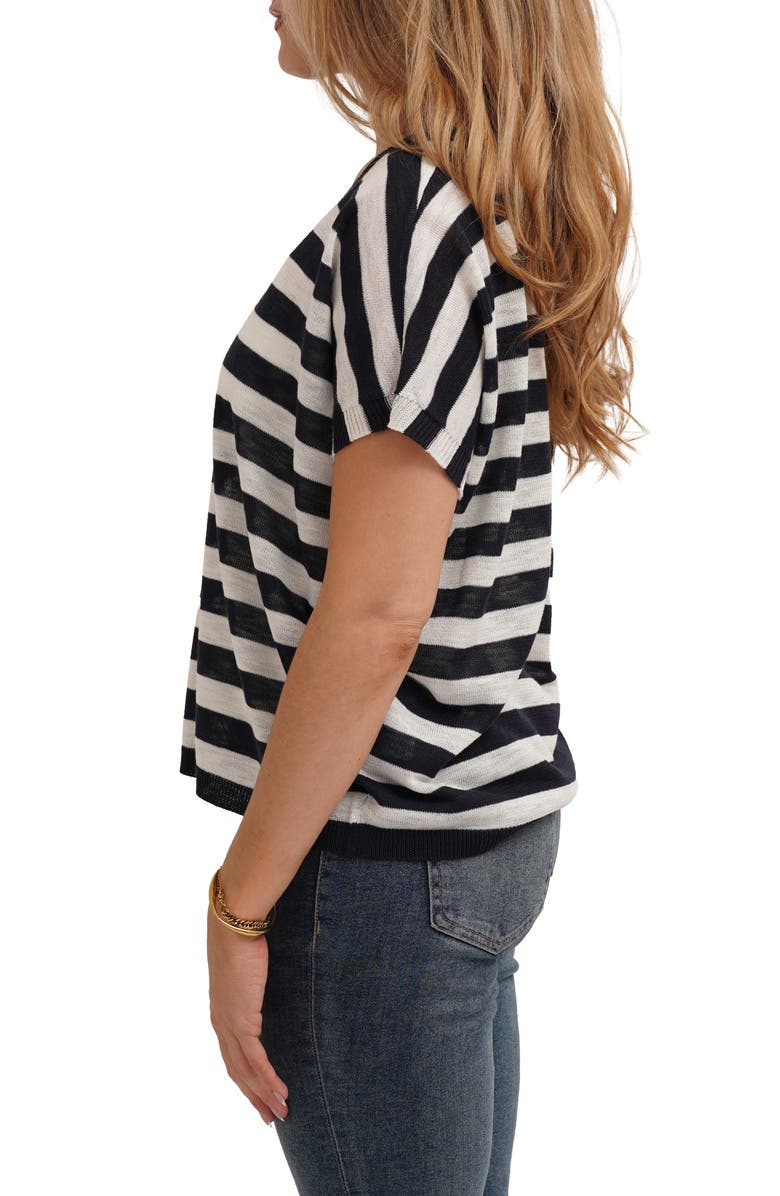 CYRUS Striped V Neck Cap Sleeve Sweater, Alternate, color, Eclipse/ Bone