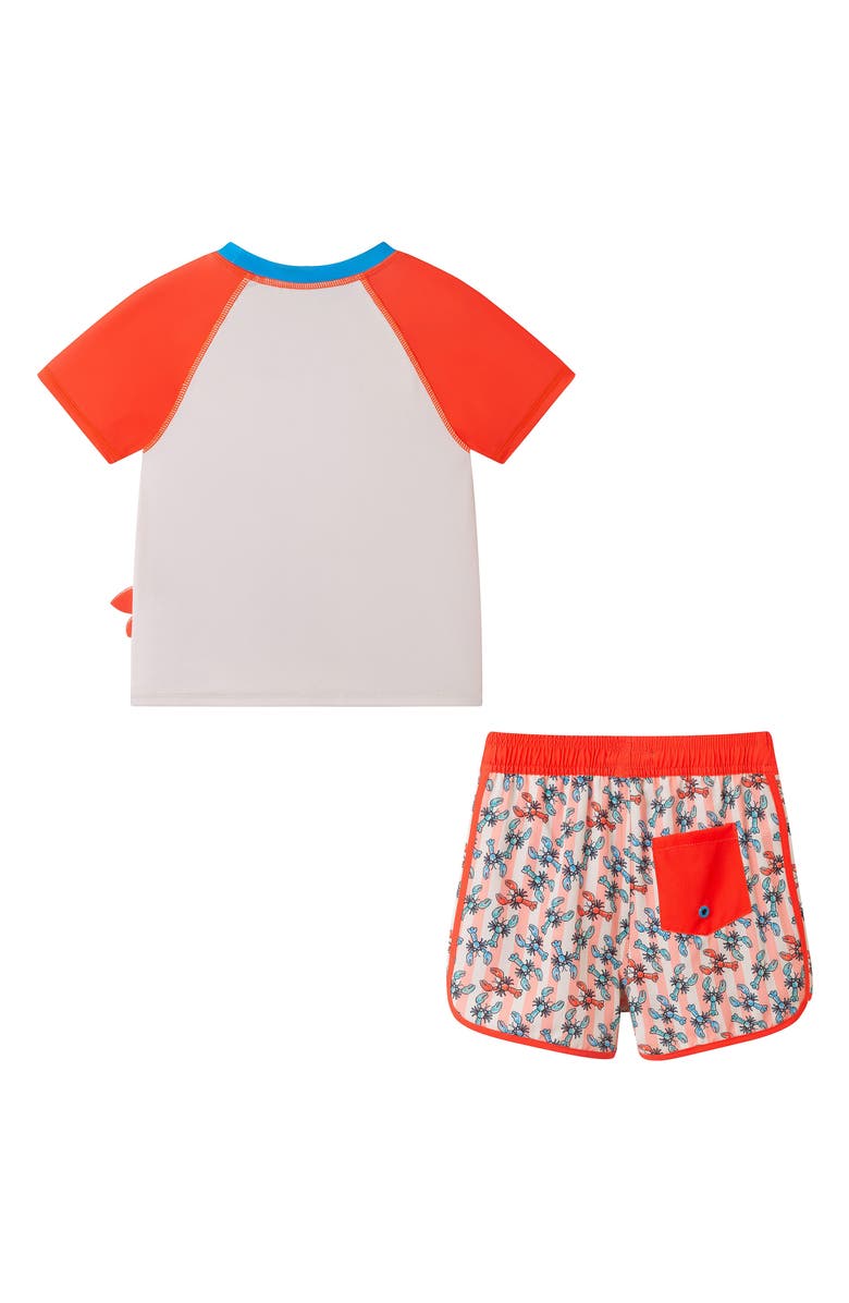 Andy & Evan Kids' Short Sleeve Rashguard & Swim Trunks Set, Alternate, color, Orange Lobster