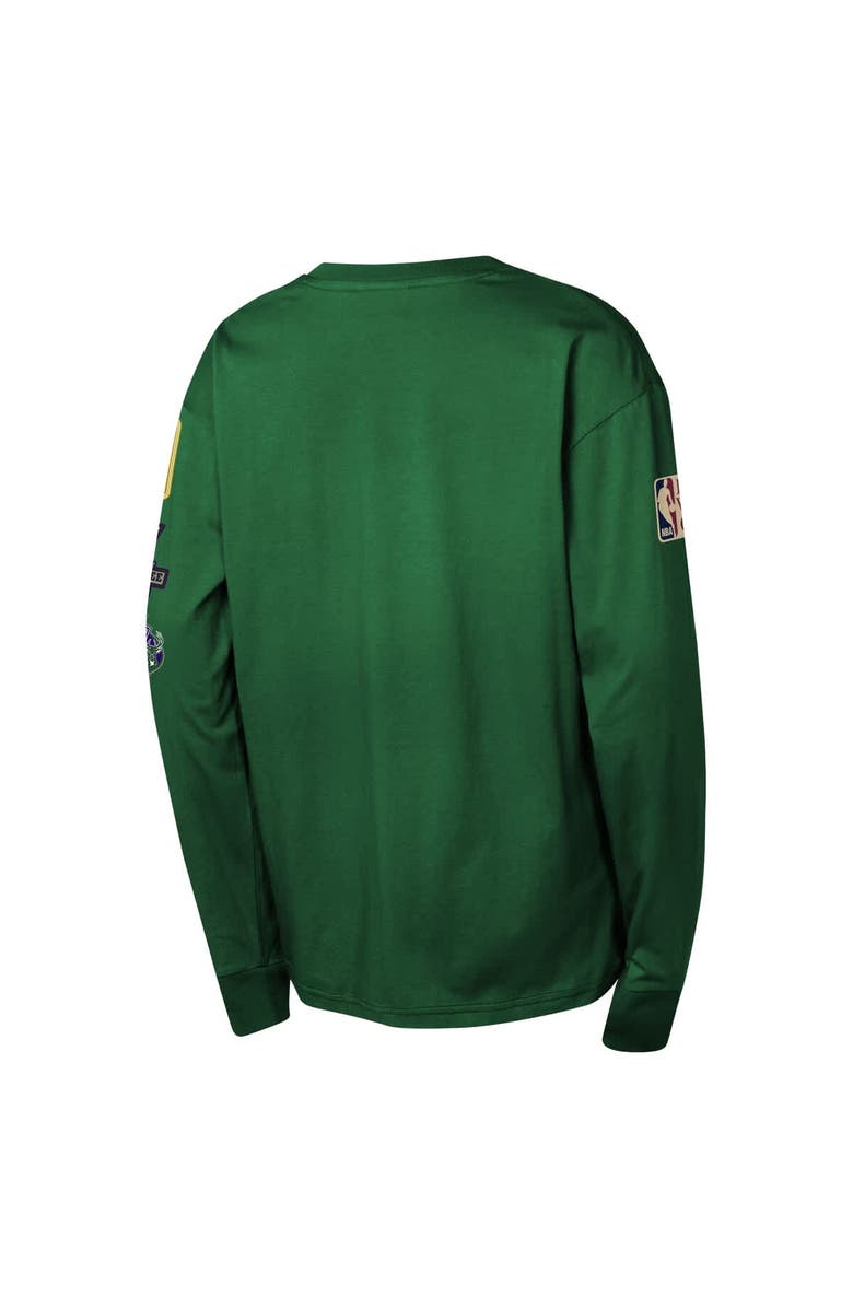 Mitchell & Ness Youth Mitchell & Ness Hunter Green Milwaukee Bucks Hardwood Classics All Over Long Sleeve T-Shirt, Alternate, color, Hunter Green