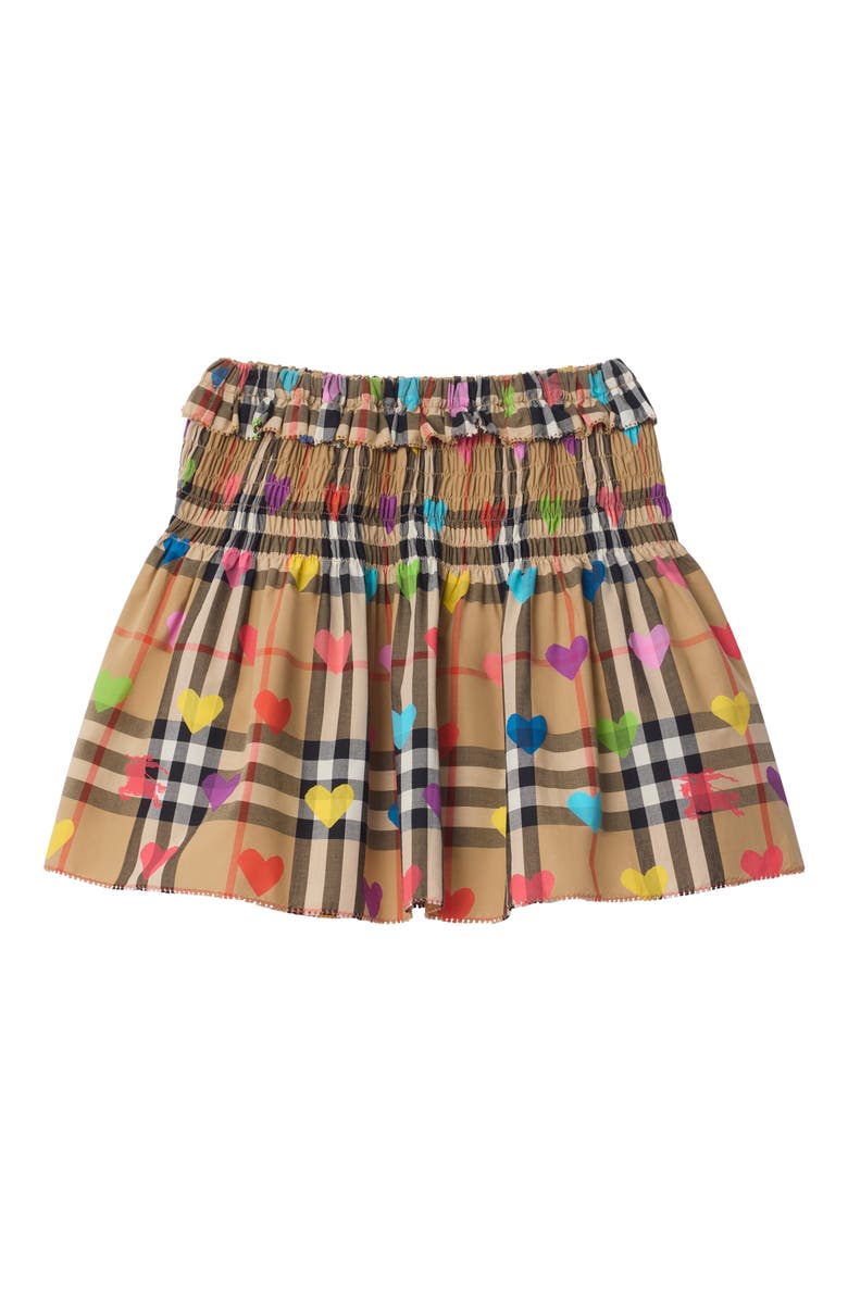 Burberry Girls' Heart Check Cotton Skirt, Main, color, Sand Beige