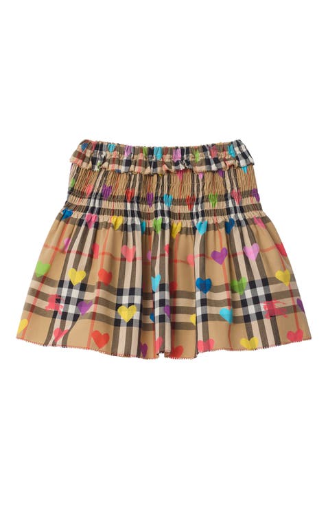 Girls' Heart Check Cotton Skirt