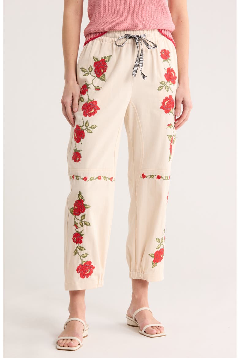 Floral Cotton Pants, Main, color, ANTIQUE IVORY