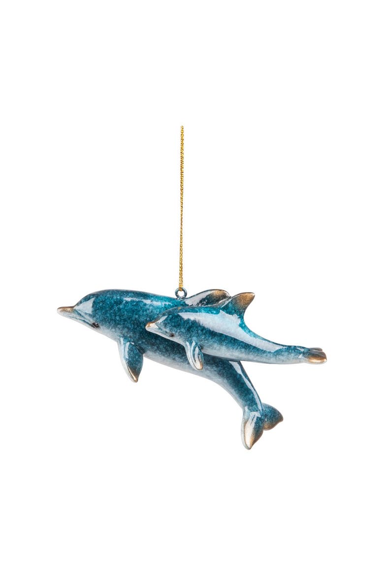 Cozumel Mother & Baby Dolphin Christmas Ornament, Main, color, Blue