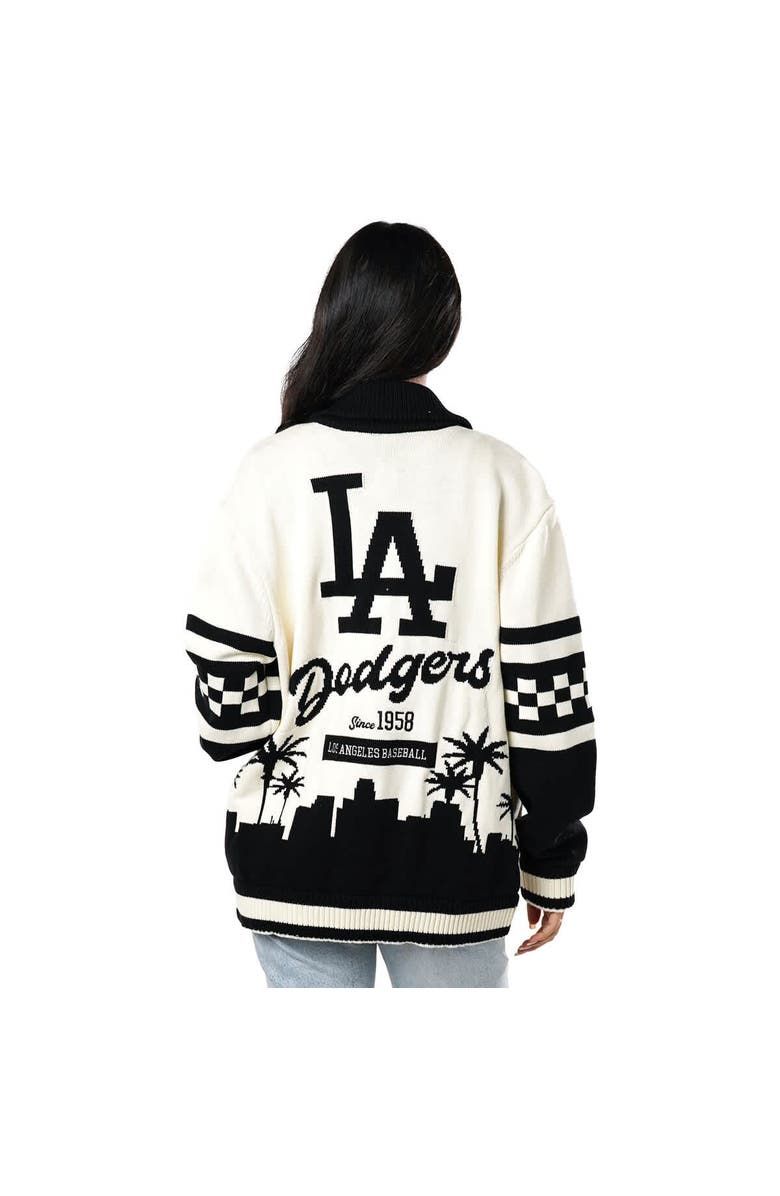 THE WILD COLLECTIVE Women's The Wild Collective Cream Los Angeles Dodgers Jacquard Button-Up Sweater, Alternate, color,