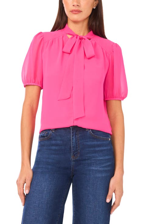 Puff Sleeve Tie Neck Top