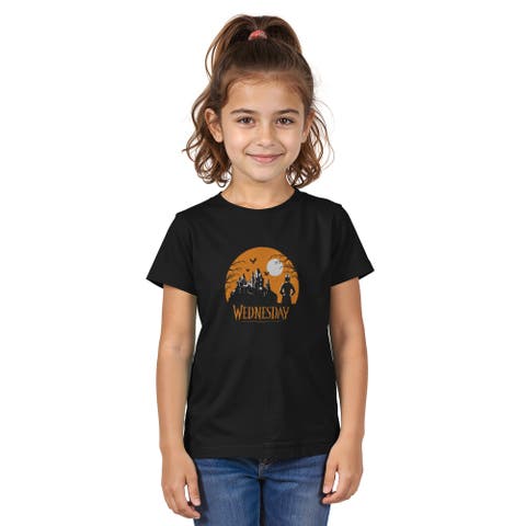 Girl's Wednesday Halloween Haunted House T-Shirt