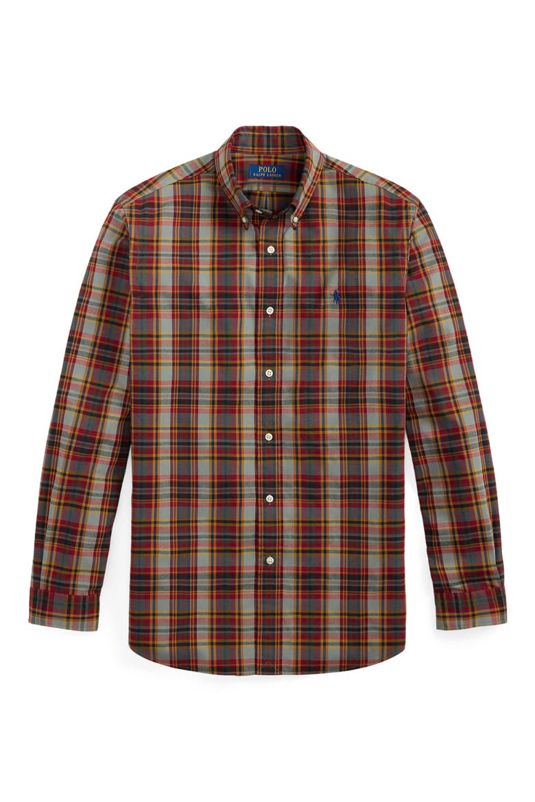 Classic Fit Plaid Performance Oxford Button-Down Shirt, Alternate, color, CREAM NAVY MULTI