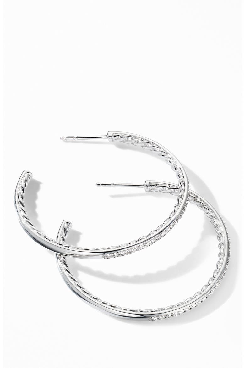 Medium Hoop Earrings with Pavé Diamonds, Alternate, color, DIAMOND