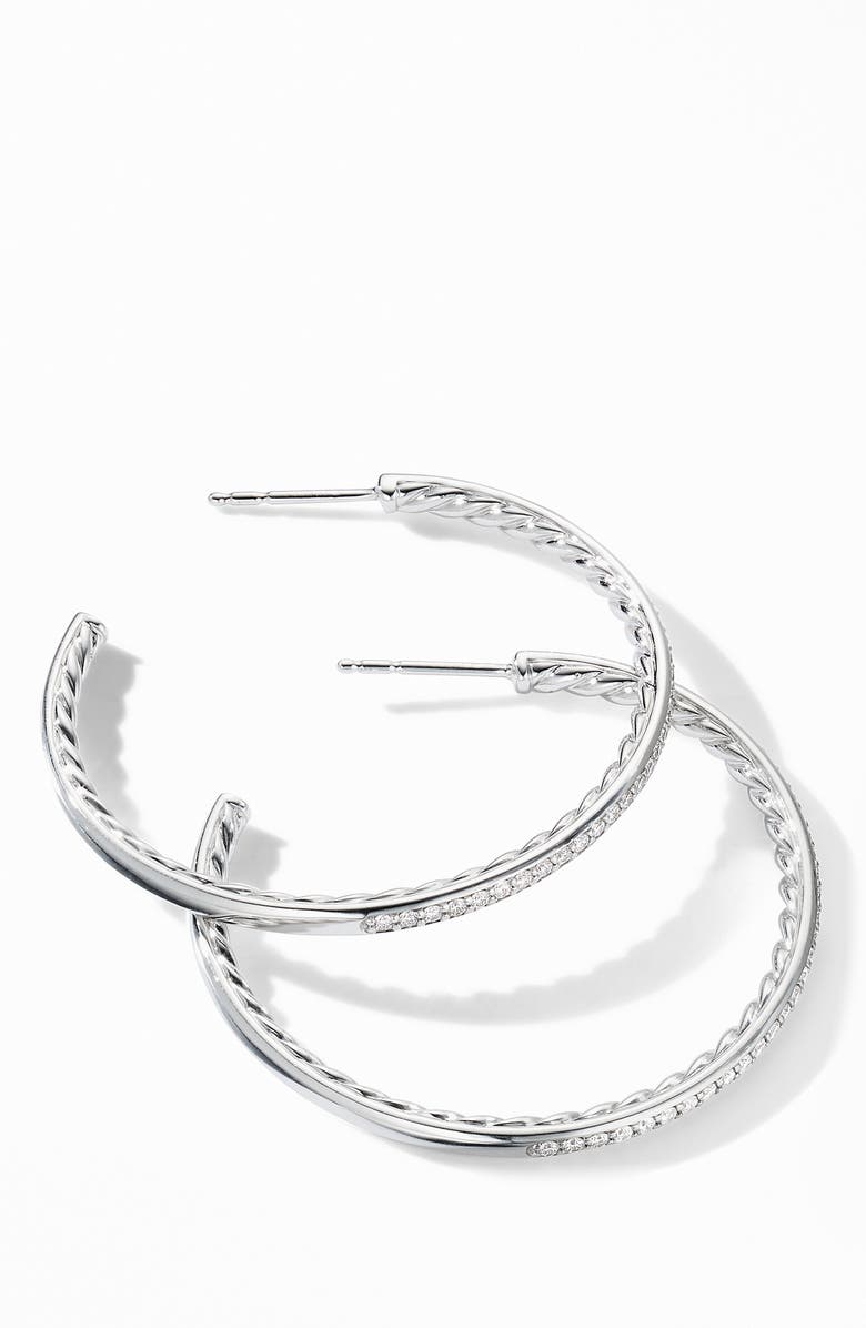 David Yurman Medium Hoop Earrings with Pavé Diamonds, Alternate, color, Diamond