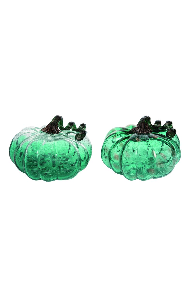 Transpac Teal Pumpkin Set of 2 Decorative Objects for Fall Harvest Decor, Main, color, Green