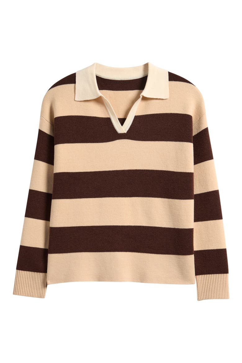 Kids' Stripe Johnny Collar Rugby Sweater, Main, color, DARK CHOCOLATE/ TAN