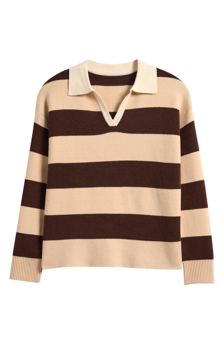 Freshman Kids' Stripe Johnny Collar Rugby Sweater, Main, color, Dark Chocolate/ Tan