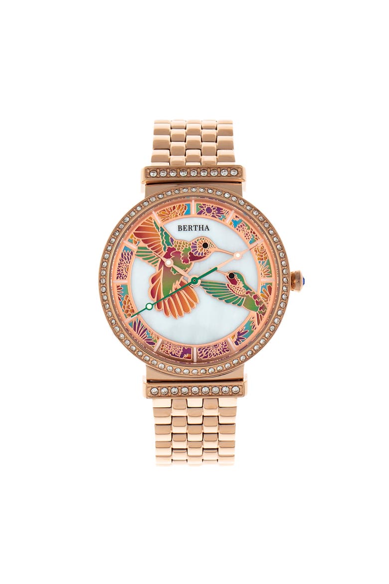 Emily Mother-Of-Pearl Bracelet Watch, Main, color, Rose Gold