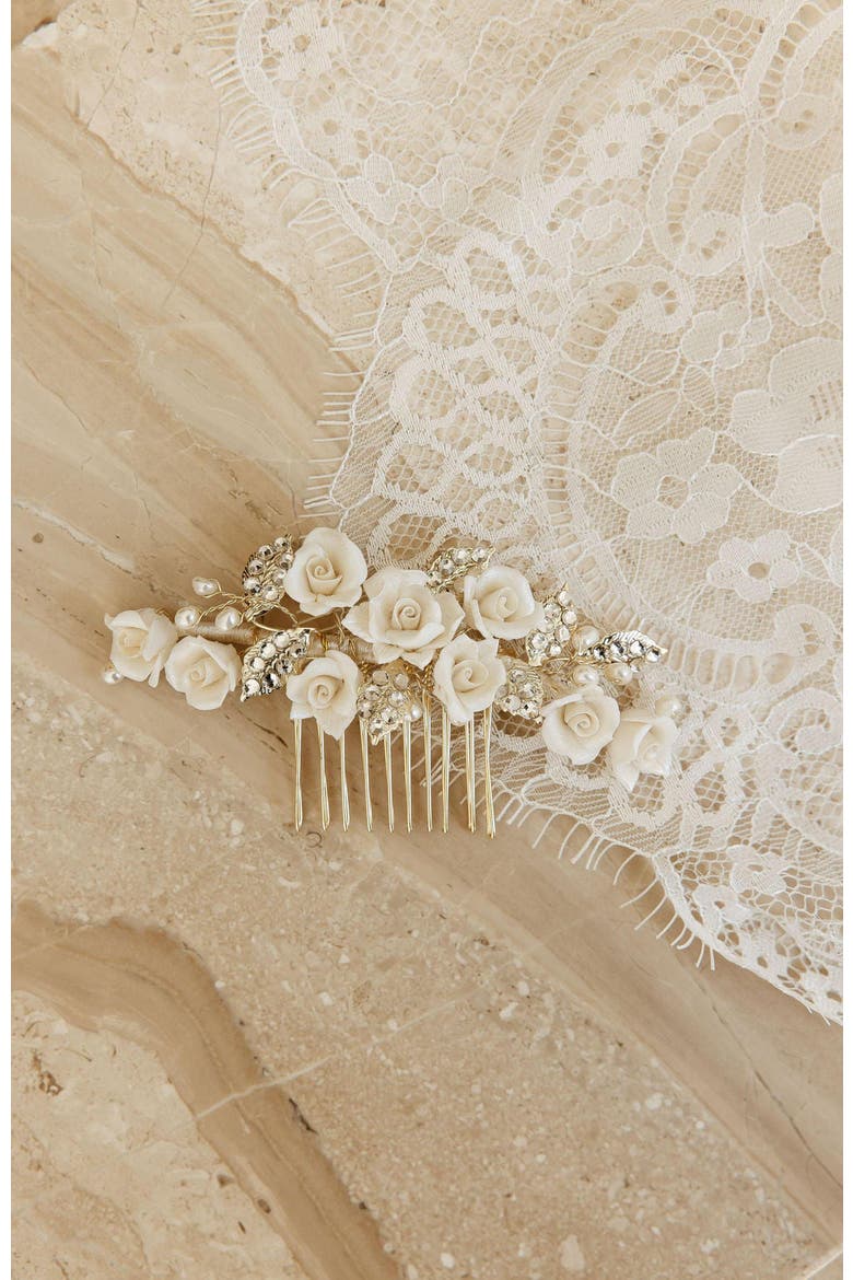 Victoria Crystal Floral Comb, Alternate, color, Gold